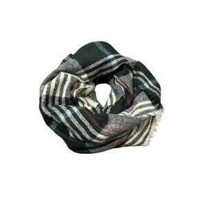 LOOK Plaid Checkered Infinity Scarf Black Cream One Size Wool Blend Fall Preppy